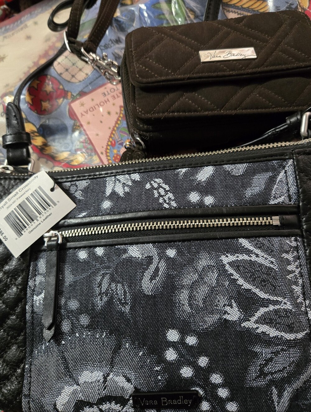 2-Vera Bradley bags 1 Dark Brown Quilted Crossbody And One New Black Leather